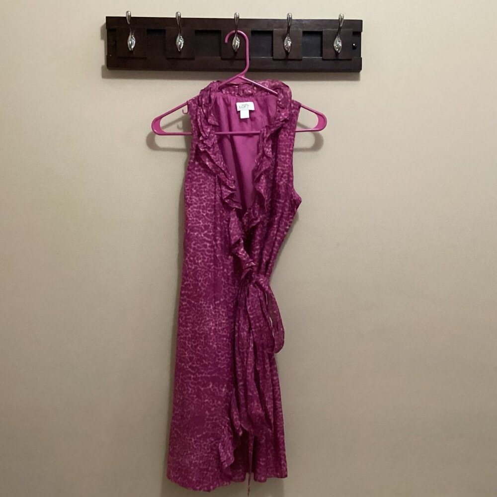 Ann Taylor Loft Sleeveless Wrap Dress with Ruffle Detailing, Size 4